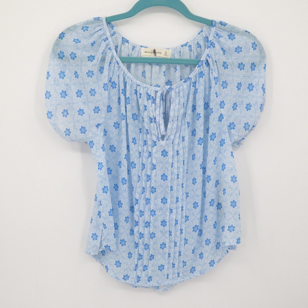 Abercrombie & Fitch Peasant Top Womens XS Blue Milkmaid Boho Cottagecore Prairie